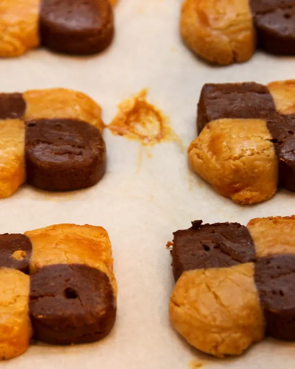 Chocolate and vanilla checkerboard shortbread cookies