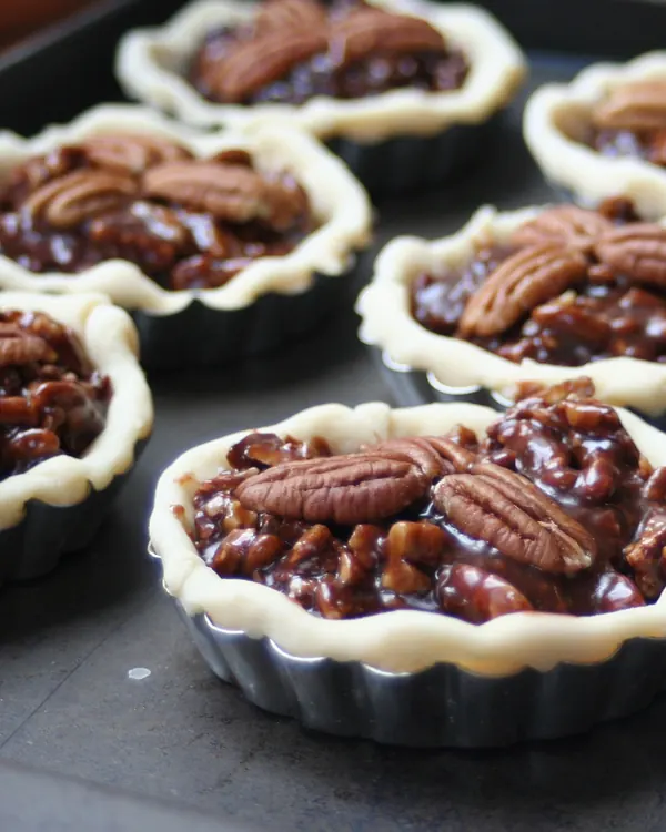 Small pecan tarts in fluted shells