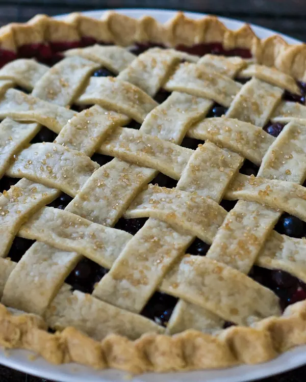 Whole blueberry pie with a lattice top